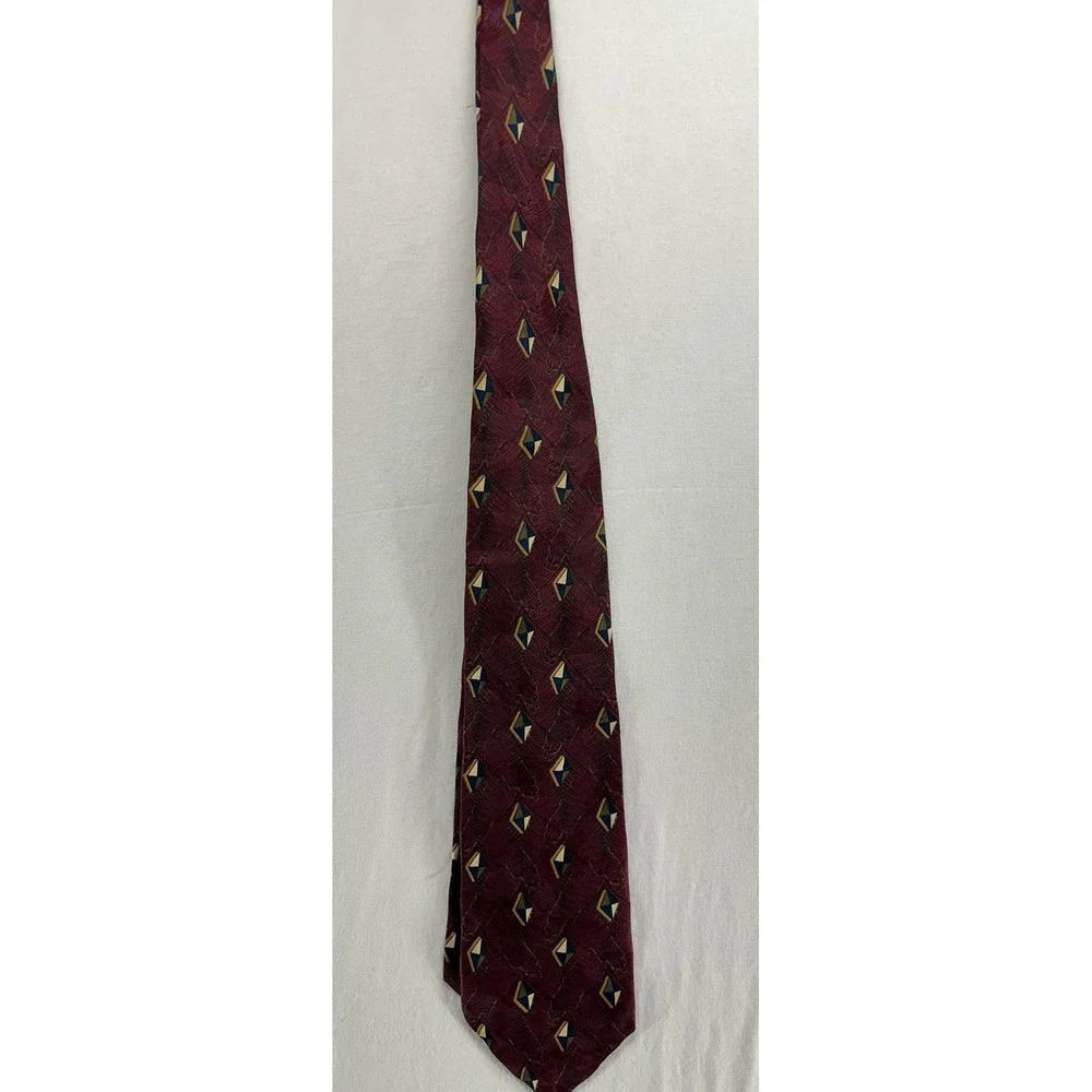 Vintage‎ Robert Talbott Studio Britches Silk Tie Burgundy Geometric Diamond Mens